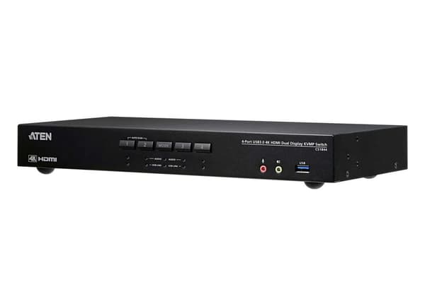 Aten 4-portars HDMI 4K KVM-switch med dubbel vy, ljud och USB 3.0-hubb, CS1844-AT-G Svart