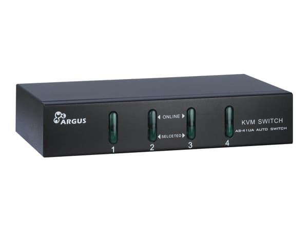 Argus KVM-AS-41UA - Omkopplare för tangentbord/video/mus/ljud - 4 x KVM/ljud - skrivbordsmodell Svart