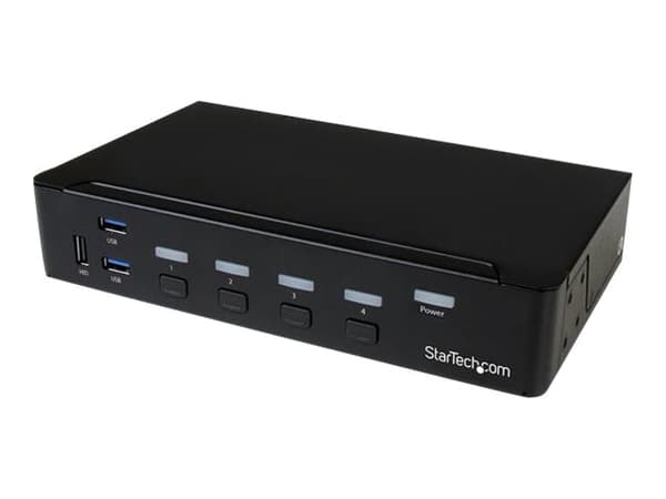 StarTech.com 4 Port DisplayPort KVM Switch - DP KVM Switch with Audio and Built-in USB 3.0 Hub for Peripherals - 4K 30Hz (SV431DPU3A2) - KVM / lyd / Sort