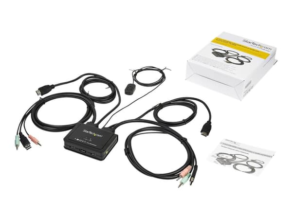 StarTech.com 2 Port HDMI KVM Switch, 4K 60Hz, Compact Dual Port UHD/Ultra HD USB Desktop KVM Switch with Integrated 4ft Cables & Audio, Bus Powered &