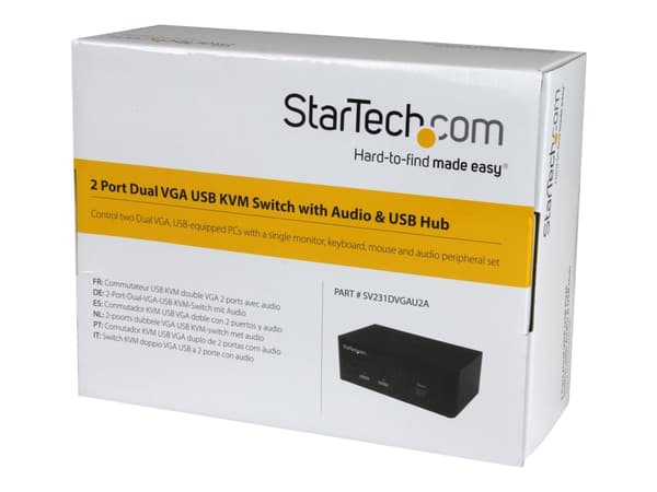 StarTech.com 2 Port VGA KVM Switch - Dual VGA - Hot-key & Audio Support - 1920x1200 KVM Switch - KVM Video Switch (SV231DVGAU2A) - KVM / lyd / USB-sv