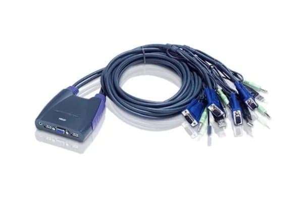 ATEN Petite CS64US - Omkopplare för tangentbord/video/mus/ljud/USB - 4 x KVM/ljud/USB - 1 lokal användare - skrivbordsmodell Blå