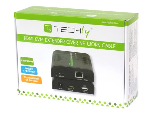 TECHly 120m HDMI KVM EXTENDER over Network Cable - Sender og mottaker - KVM / lydutvider - 1GbE, USB 2.0, HDMI - 10Base-T, 100Base-TX, 1000Base-T - o