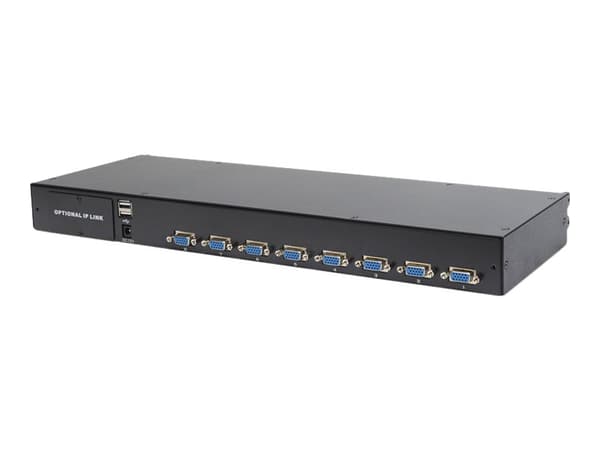 Digitus Professional DS-72210-2US - KVM-konsoll med KVM-svitsj - 8 porter - US - 17" - rackversjon - 1280 x 1024 @ 60 Hz - 1000:1 - sortering, RAL 90