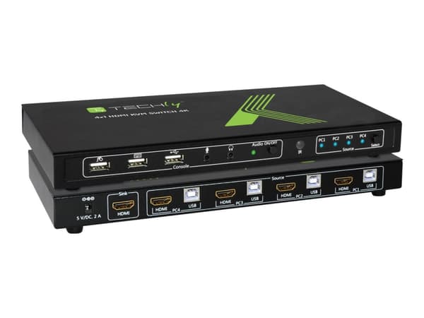 TECHly 4x1 USB HDMI KVM Switch 4Kx2K - Omkopplare för tangentbord/video/mus/ljud/USB - 4 x KVM/ljud - 1 lokal användare - skrivbordsmodell