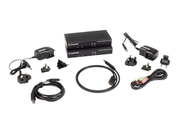 Black Box KVX Series KVM Extender over CATx - 4K, Single-Head, DisplayPort, USB 2.0 Hub, Serial, Audio, Local Video - Sender og mottaker - KVM / lyd