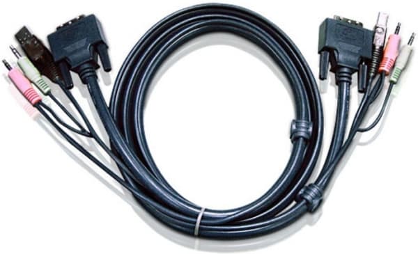 ATEN 2L-7D02UD - Video/USB/ljud-kabel - USB, mini-phone stereo 3.5 mm, DVI-D (hane) till mini-phone stereo 3.5 mm, USB typ B, DVI-D (hane) - 1.8 m