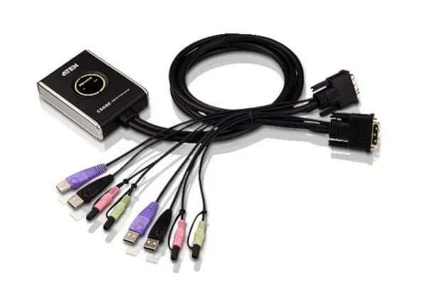 ATEN CS682 - Omkopplare för tangentbord/video/mus/ljud/USB - 2 x KVM/ljud/USB - 1 lokal användare - skrivbordsmodell Svart