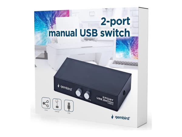 Gembird DSU-21 - USB-växel - 2 x USB - skrivbordsmodell Vit
