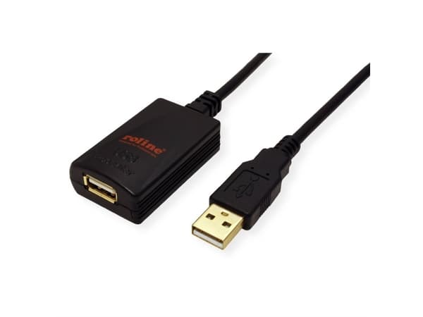 ROLINE 5m USB 2.0 A, 5 m, USB A, USB A, USB 2.0, Hane/Hona, Svart