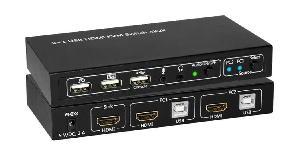 MicroConnect HDMI & USB KVM Switch 2 ports Including UK PSU, This 2x1 USB HDMI KVM Switch shares one HDMI display between two HDMIsources. Including