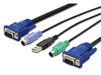 DIGITUS Octopus - Tastatur / video / musekabel (KVM) - HD-15 (VGA) (hann) til USB, PS/2 (hann) - 3 m - svart