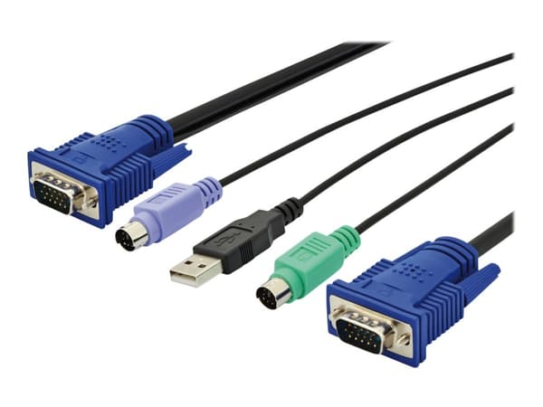 DIGITUS Octopus - Tastatur / video / musekabel (KVM) - HD-15 (VGA) (hann) til USB, PS/2 (hann) - 3 m - svart