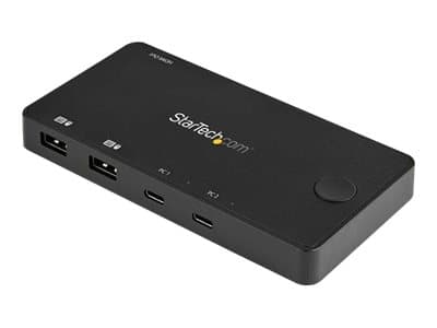 StarTech.com 2 Port USB C KVM Switch, 4K 60Hz HDMI, Compact Dual Port UHD USB Type C Desktop Mini KVM Switch with USB C Cables, Bus Powered, MacBook Sort