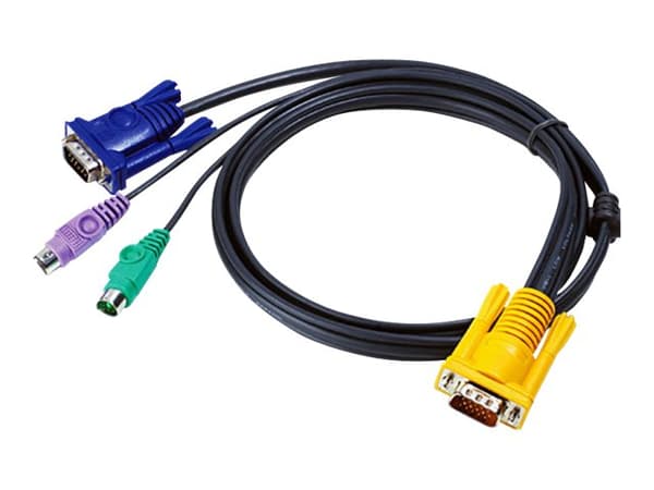 ATEN - Tastatur / video / musekabel (KVM) - 15 pin D-Sub (DB-15) (hann) til PS/2, HD-15 (VGA) (hann) - 3 m - for KVM on the NET CS1708, CS1716; Maste