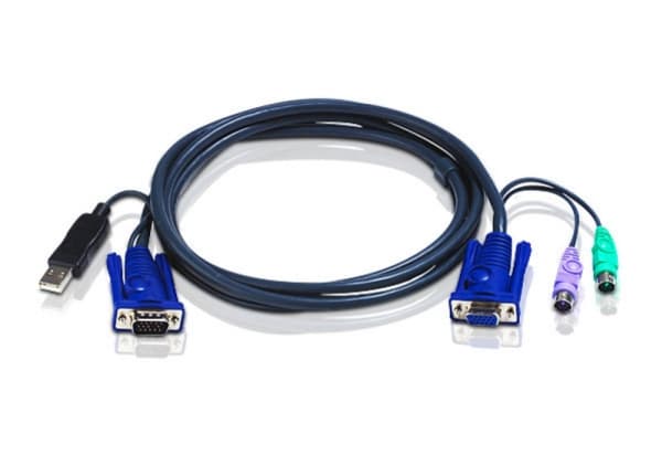 ATEN Intelligent KVM Cable 2L-5502UP - Tangentbords-/video-/muskabel - USB, HD-15 (VGA) (hane) till PS/2, HD-15 (VGA) - 1.8 m
