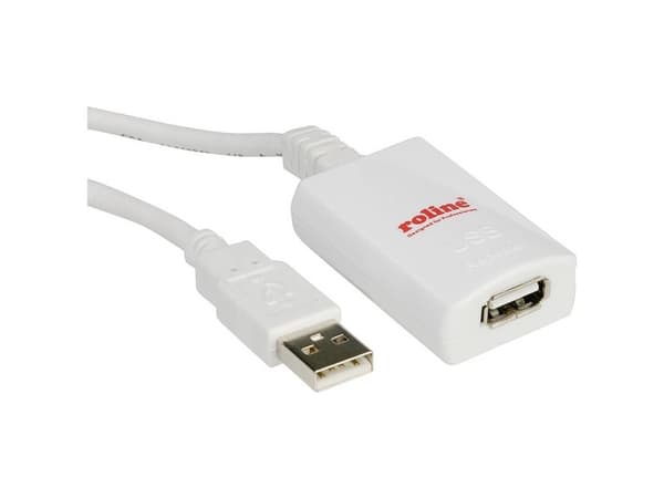 ROLINE 5m USB 2.0 A, 5 m, USB A, USB A, USB 2.0, Hane/Hona, Vit