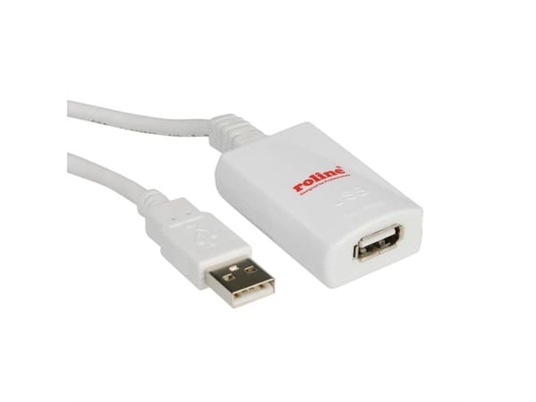 ROLINE 5m USB 2.0 A, 5 m, USB A, USB A, USB 2.0, Hane/Hona, Vit