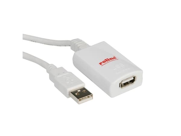 ROLINE 5m USB 2.0 A, 5 m, USB A, USB A, USB 2.0, Hane/Hona, Vit