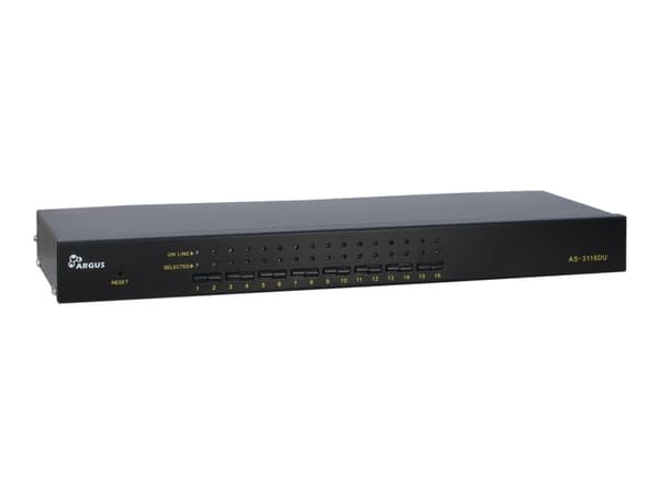 Argus KVM AS-3116DU - KVM-kytkin - 16 x KVM-portti(t) - 1 lokalbruger - monterbar på stativ musta