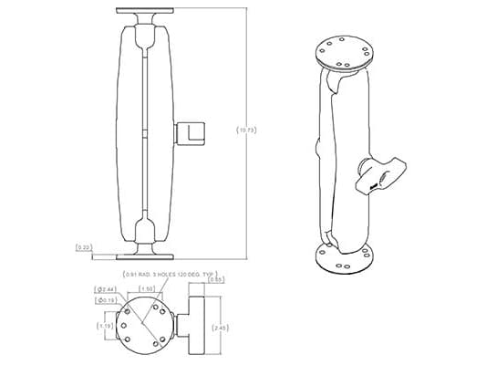RAM RAM-101U-D - Monteringskomponent (dobbeltsokkelarm, rund fot, 2 x Ram-baller) - pulverbelagt sjøfartsklasse aluminium