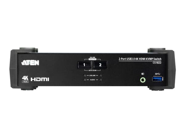 ATEN CS1822 KVMP Switch - KVM / lyd / USB-svitsj - 2 x KVM/lyd/USB - 1 lokalbruker - stasjonær - for VanCryst VS182B Sort