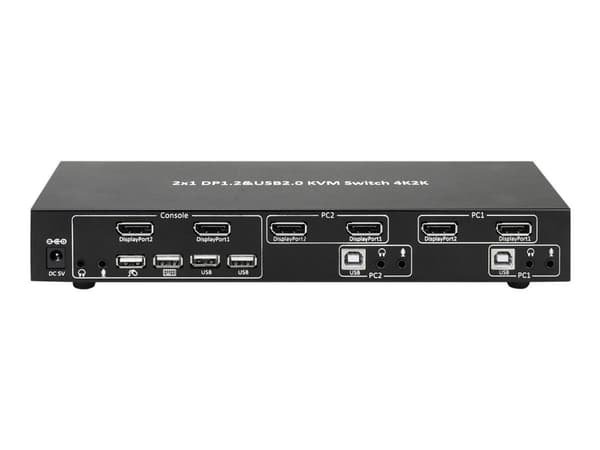 TECHly 2-Port DisplayPort1.2 Dual-Monitor KVM Switch - KVM / lyd / USB-svitsj - 2 x KVM/lyd - 1 lokalbruker - stasjonær
