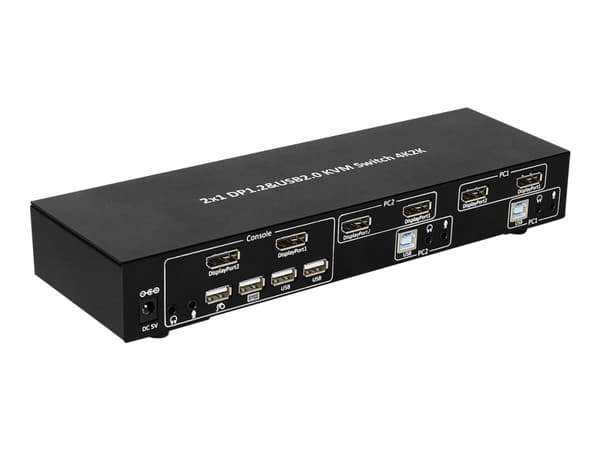 TECHly 2-Port DisplayPort1.2 Dual-Monitor KVM Switch - KVM / lyd / USB-svitsj - 2 x KVM/lyd - 1 lokalbruker - stasjonær