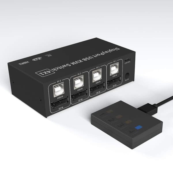 NÖRDIC KVM Switch 4 PC til 1 DisplayPort 4K 60Hz og 4x USB HDCP 2.2