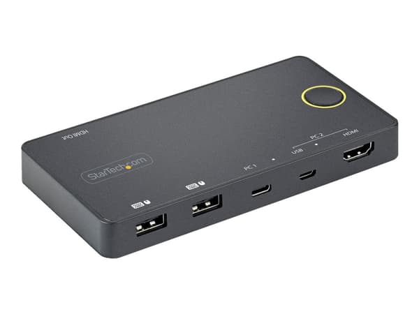 StarTech.com 2 Port Hybrid USB-A + HDMI & USB-C KVM Switch, Single 4K 60Hz HDMI 2.0 Monitor, Compact Desktop and/or Laptop HDMI KVM Switch, USB Bus P