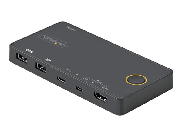 StarTech.com 2 Port Hybrid USB-A + HDMI & USB-C KVM Switch, Single 4K 60Hz HDMI 2.0 Monitor, Compact Desktop and/or Laptop HDMI KVM Switch, USB Bus P