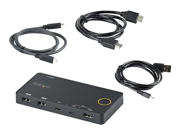 StarTech.com 2 Port Hybrid USB-A + HDMI & USB-C KVM Switch, Single 4K 60Hz HDMI 2.0 Monitor, Compact Desktop and/or Laptop HDMI KVM Switch, USB Bus P Sort