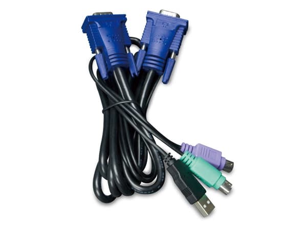 PLANET KVM-KC1-3, 3 m, USB, PS/2, USB, PS/2, VGA, Svart, Blå, D-sub port (15 female)