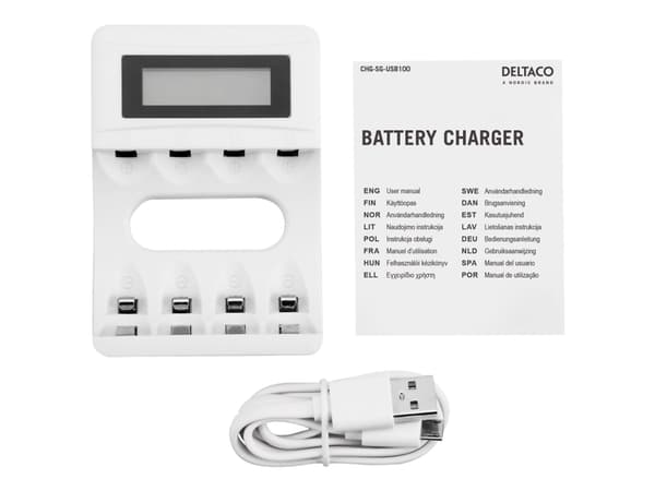 DELTACO - 4-6 t batterilader - (for 4xAA/AAA) - hvit