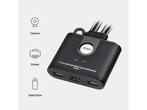 ATEN CS22HF - Omkopplare för tangentbord/video/mus/USB - 2 x KVM / USB - 1 lokal användare - skrivbordsmodell