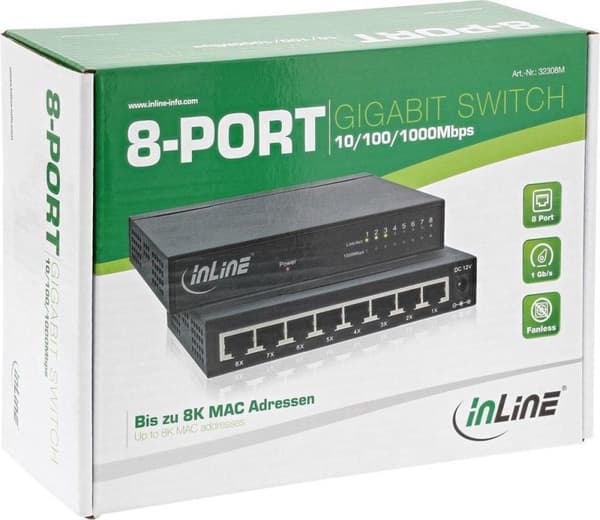 InLine 32308M nätverksswitch Gigabit Ethernet (10/100/1000) Svart