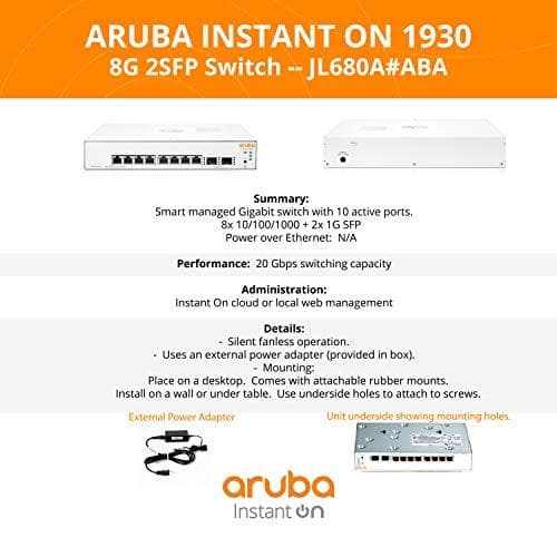 Hewlett Packard Enterprise HPE Aruba Instant On 1930 8G 2SFP Switch - Switch - L3 - hanterad - 8 x 10/100/1000 + 2 x Gigabit SFP - rackmonterbar (JL68