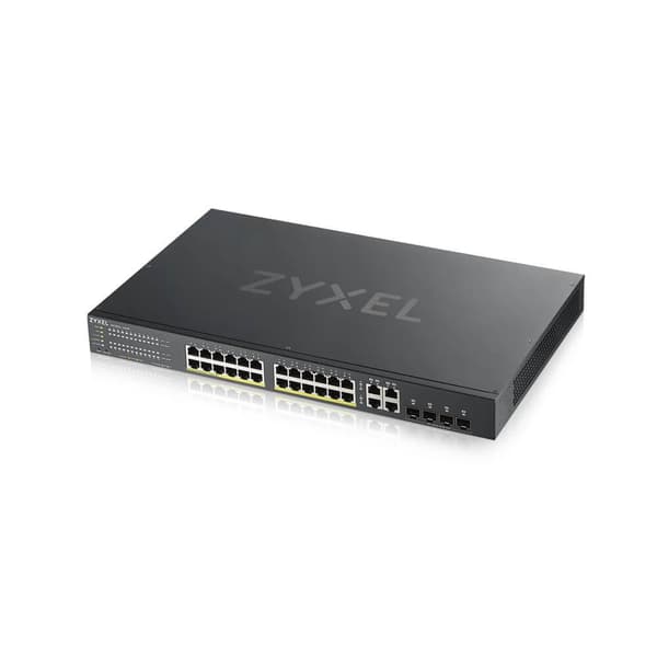 Zyxel GS1920-24HPv2 - 24-portars Gigabit Ethernet Smart Managed PoE+ Switch med 375 Watt Budget och 4 Gigabit Combo Portar och Hybrid Cloud Mode