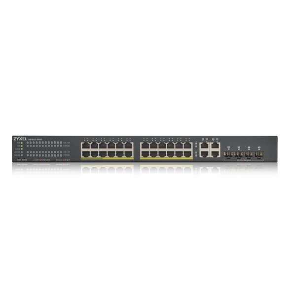 Zyxel GS1920-24HPv2 - 24-portars Gigabit Ethernet Smart Managed PoE+ Switch med 375 Watt Budget och 4 Gigabit Combo Portar och Hybrid Cloud Mode