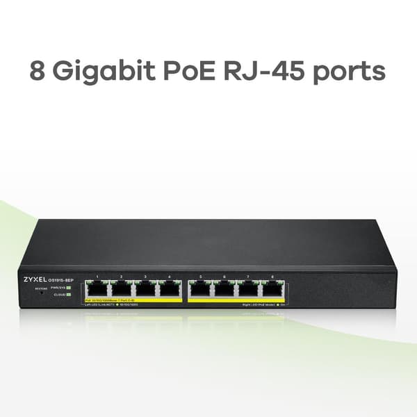 Zyxel GS1915 Series GS1915-8EP - Switch - NebulaFLEX-kompatibel - Smart - 8 x 10/100/1000 (PoE+) - Desktop, väggmonterbar - PoE+ (60W)