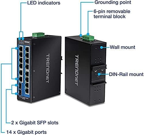 TRENDnet Industrial Switch 16Port Gbit DIN-Rail, TI-G162, svart