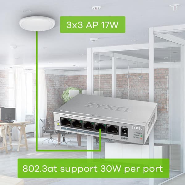 ZyXEL GS1005HP-EU0101F Nätverksswitch 5 portar 2000 MBit/s PoE-funktion
