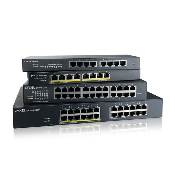 ZYXEL GS1915-24EP 24-portars GbE därav 12 portar PoE+ 130 Watt 802.3at Smart Switch NebulaFlex rackmonterad fläktlös (GS1915-24EP-EU0101F)