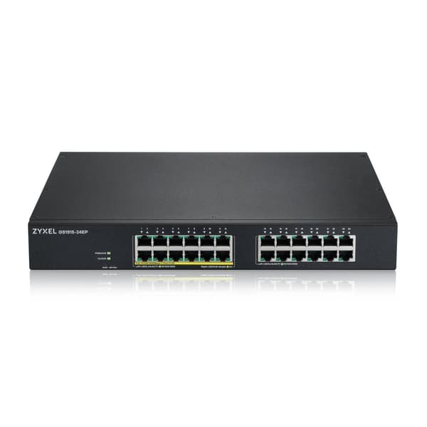 ZYXEL GS1915-24EP 24-portars GbE därav 12 portar PoE+ 130 Watt 802.3at Smart Switch NebulaFlex rackmonterad fläktlös (GS1915-24EP-EU0101F)