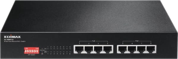 Edimax ES-1008P V2 Fast Ethernet-switch med 8 portar - 8x Power over Ethernet (PoE+) / Svart Svart