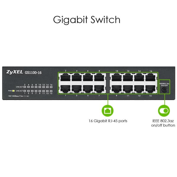 Zyxel GS-1100-16 V3 - Kytkin - 16x10/100/1000 - Pöytäkone