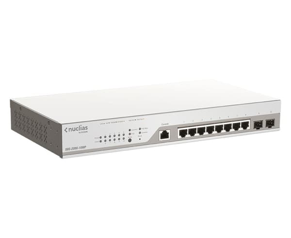 D-Link Nuclias Pilvihallinnassa DBS-2000-10MP - Kytkin - 8 x 10/100/1000 (PoE+) + 2 x Gigabit SFP - PoE+ (130W) (DBS-2000-10MP)