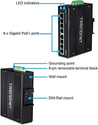 TRENDnet TI-PG80B 8-portars PoE+ Switch Industrial Gigabit DIN-Rail (24-56V)