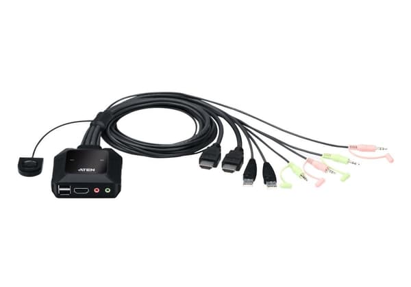 ATEN CS22H - KVM/Audio/USB-kytkin - 2 x KVM/Audio/USB - 1 paikallinen käyttäjä - pöytäkone musta