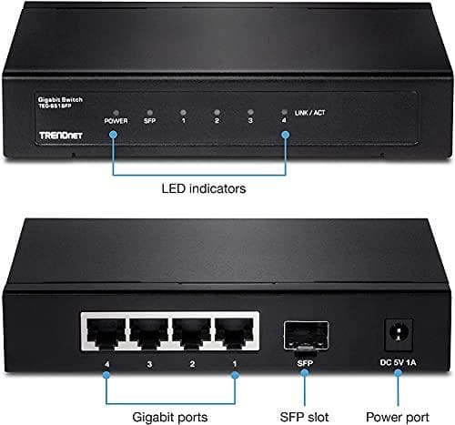 TRENDnet TEG S51SFP - Kytkin - Ei-hallittu - 4 x 10/100/1000 + 1 x Gigabit SFP - Seinäasennus (TEG-S51SFP)